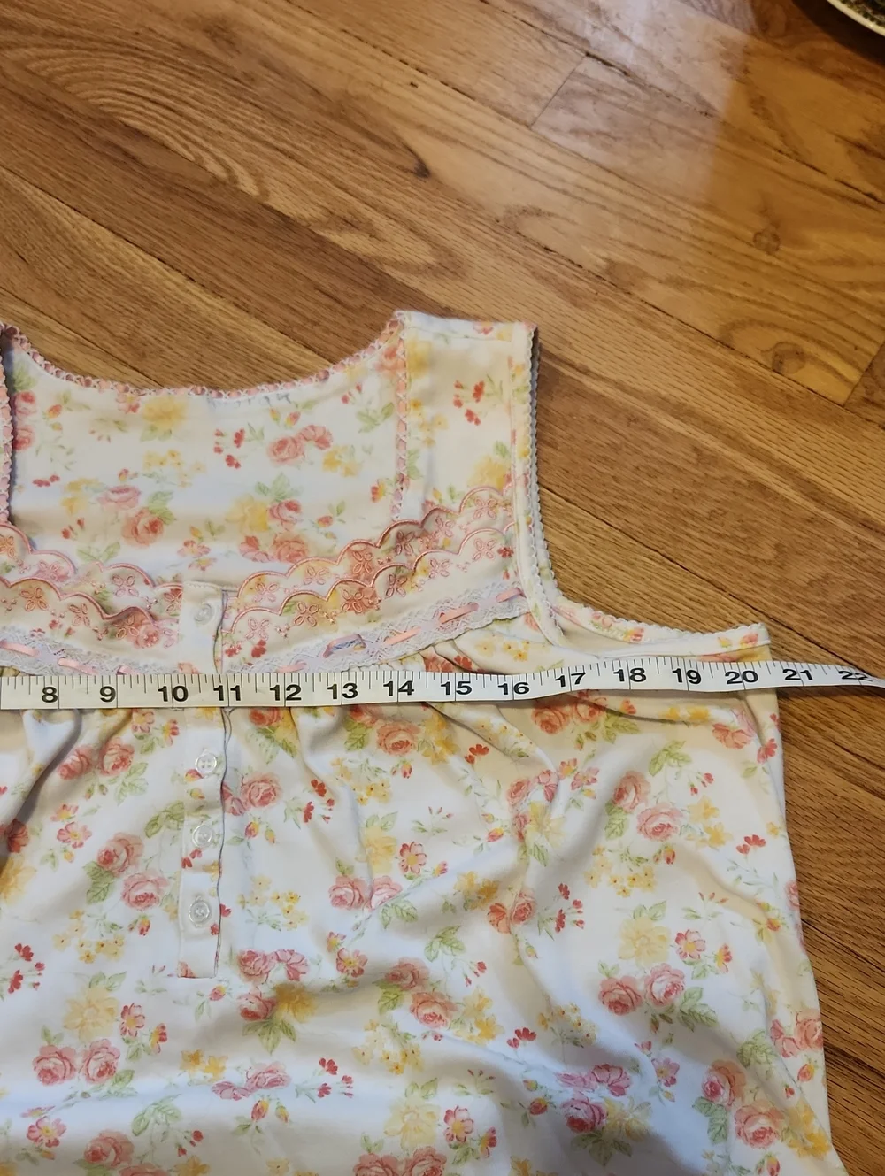 Pink Yellow Floral Nightgown Lace Ribbon Trim Vintage Soft Cottagecore Granny - Picture 12 of 13